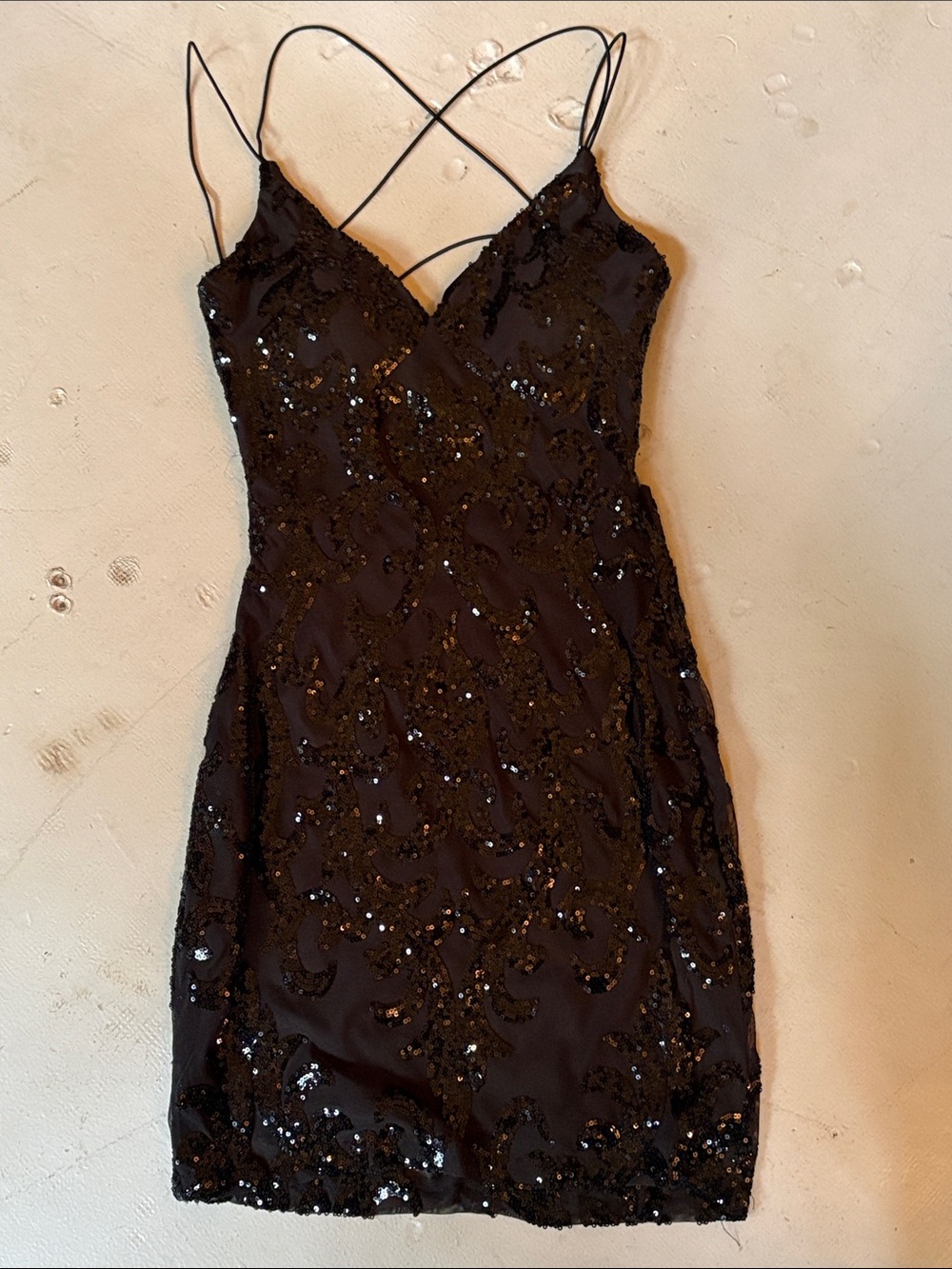 Windsor Black Sequin Backless Mini Dress with Crisscross Straps